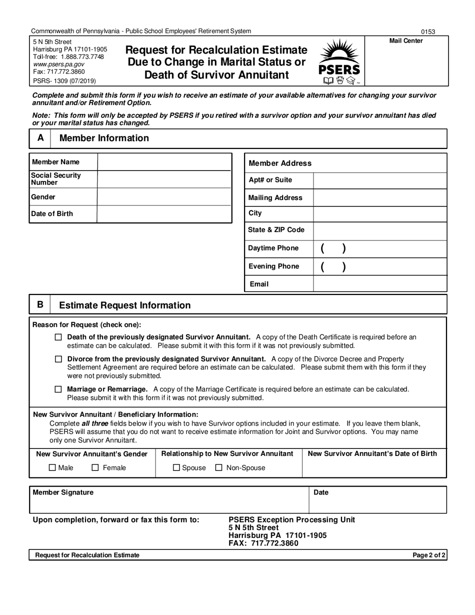 Form Psrs 1309 Fill Out Sign Online And Download Printable Pdf Pennsylvania Templateroller 1421