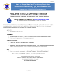 Temporary Initial Educator Certificate Application Form - Rhode Island