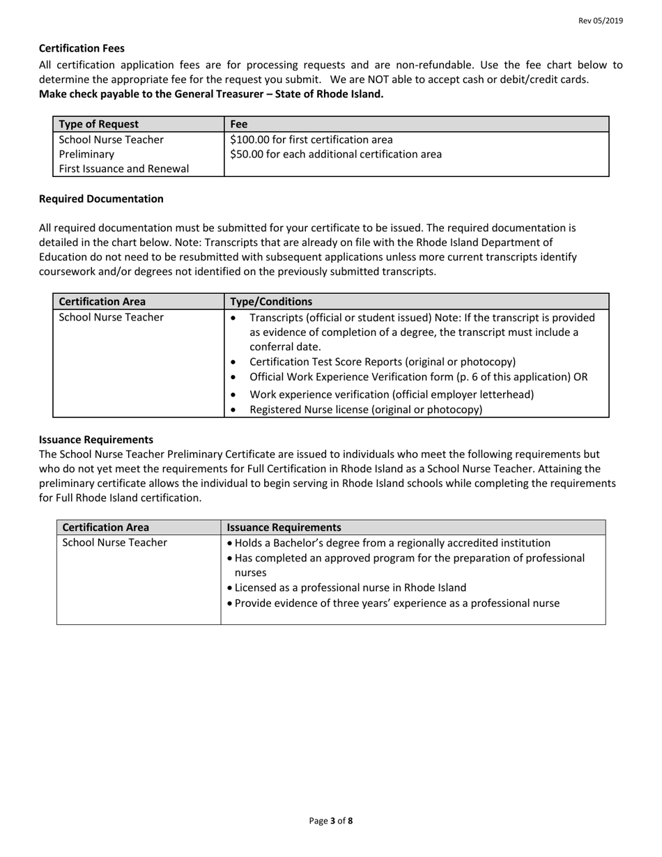 Rhode Island Educator Certification - School Nurse Teacher Preliminary Certificate Application Form - Rhode Island, Page 3