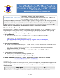 Rhode Island Educator Certification Expert Residency Preliminary Certification Application Form - Rhode Island, Page 2