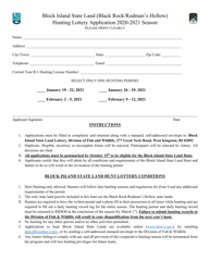 Document preview: Block Island State Land (Black Rock/Rodman's Hollow) Hunting Lottery Application - Rhode Island, 2021