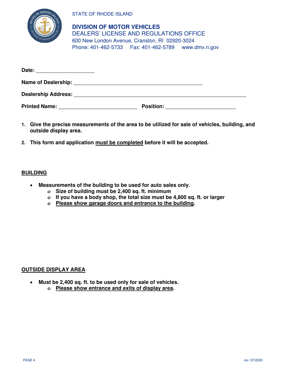 Transfer Application for Motor Vehicle Dealers License - Rhode Island, Page 4