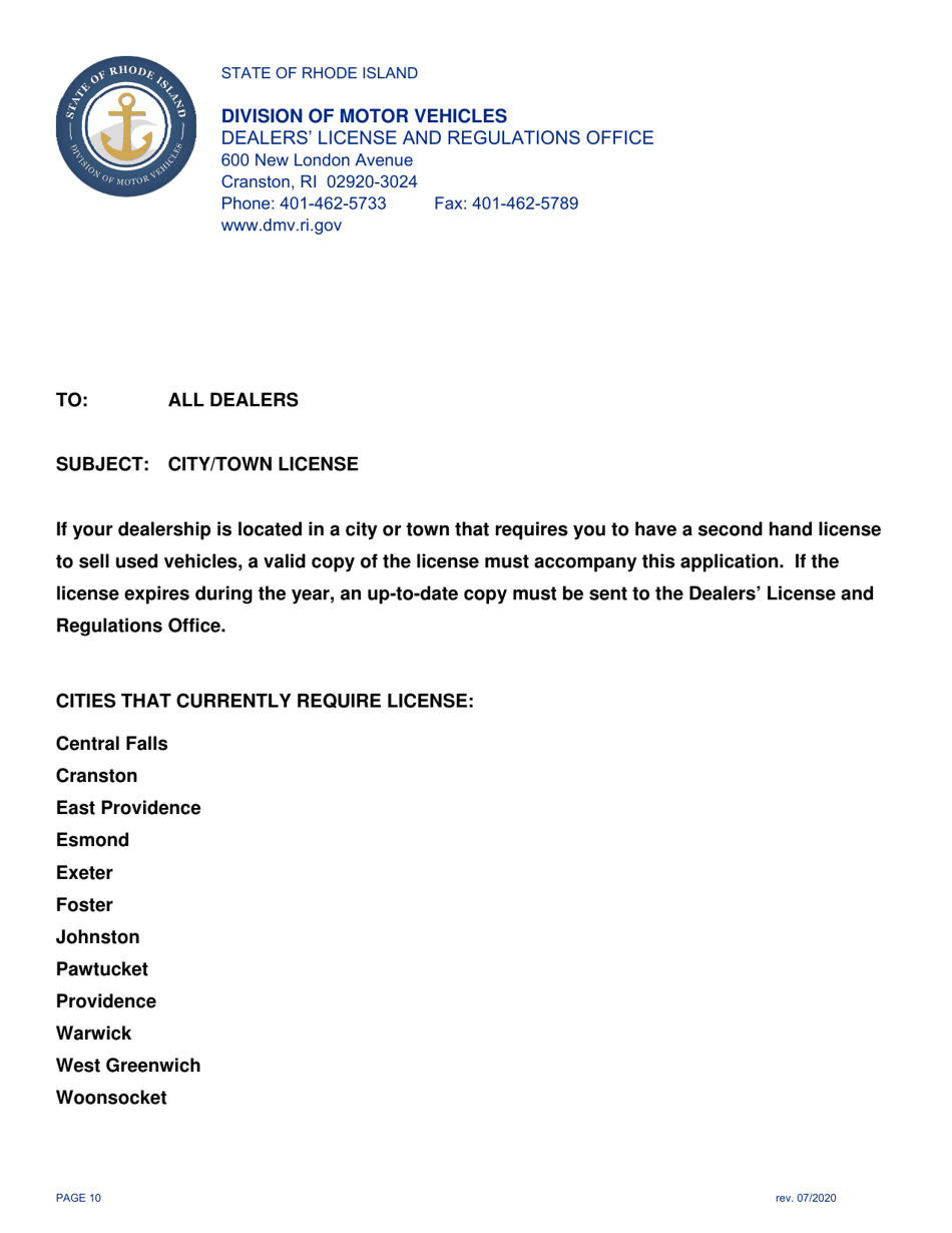 Application for Motor Vehicle Dealers License - Rhode Island, Page 10