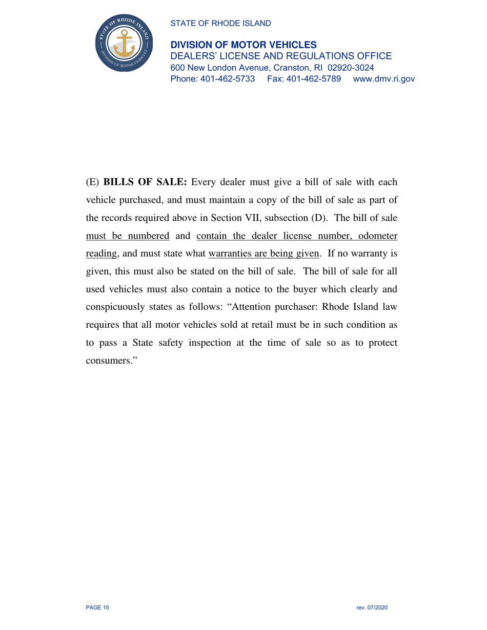 Rhode Island Application for Motor Vehicle Dealer's License Fill Out