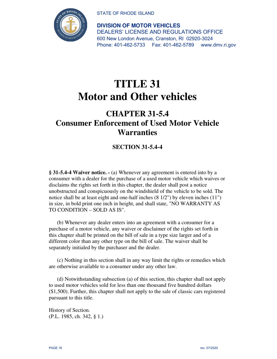 Rhode Island Application for Motor Vehicle Dealer's License Fill Out