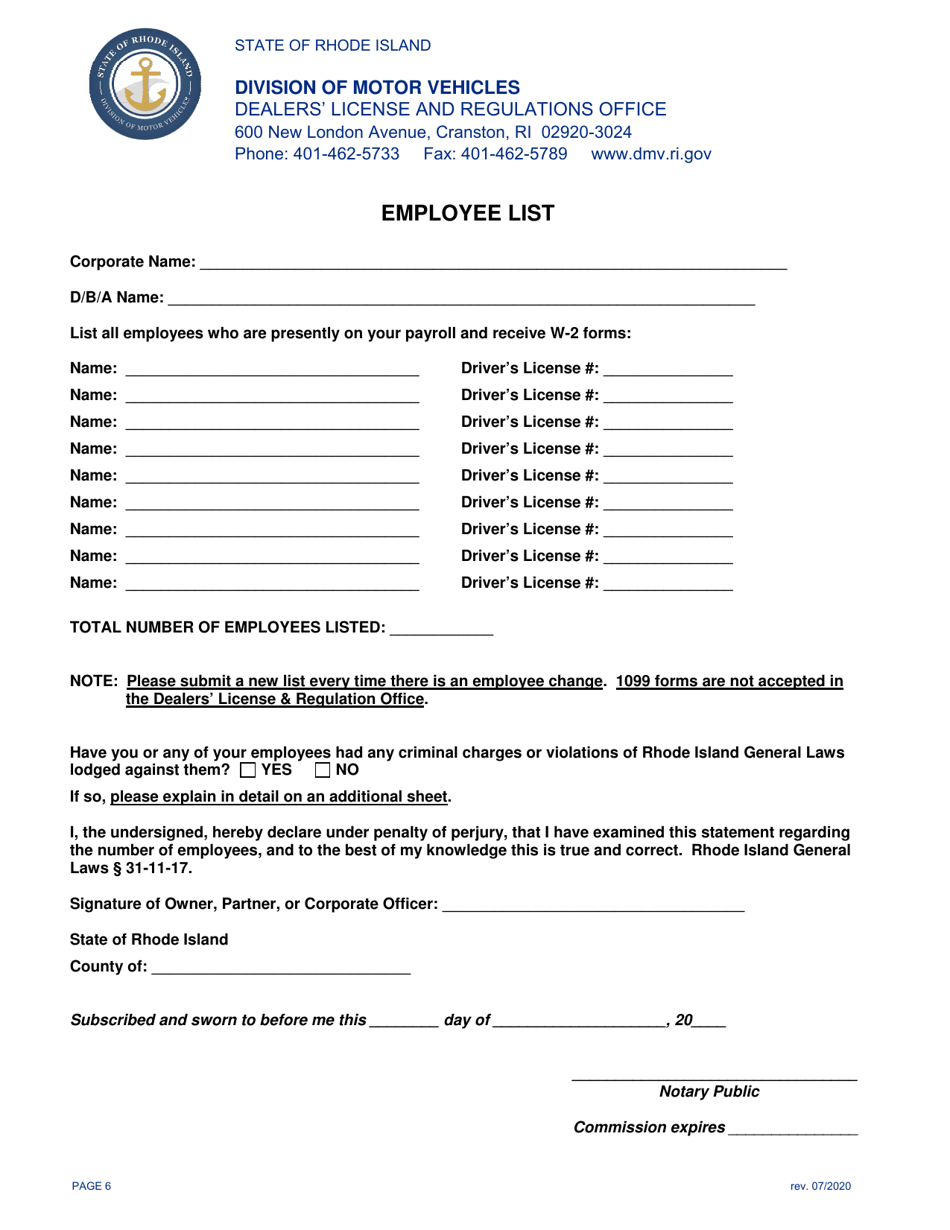 Application for Motor Vehicle Dealers License - Rhode Island, Page 6