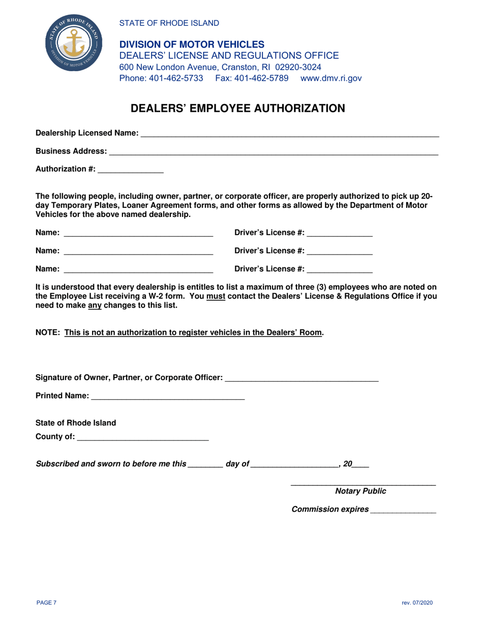 Application for Motor Vehicle Dealers License - Rhode Island, Page 7