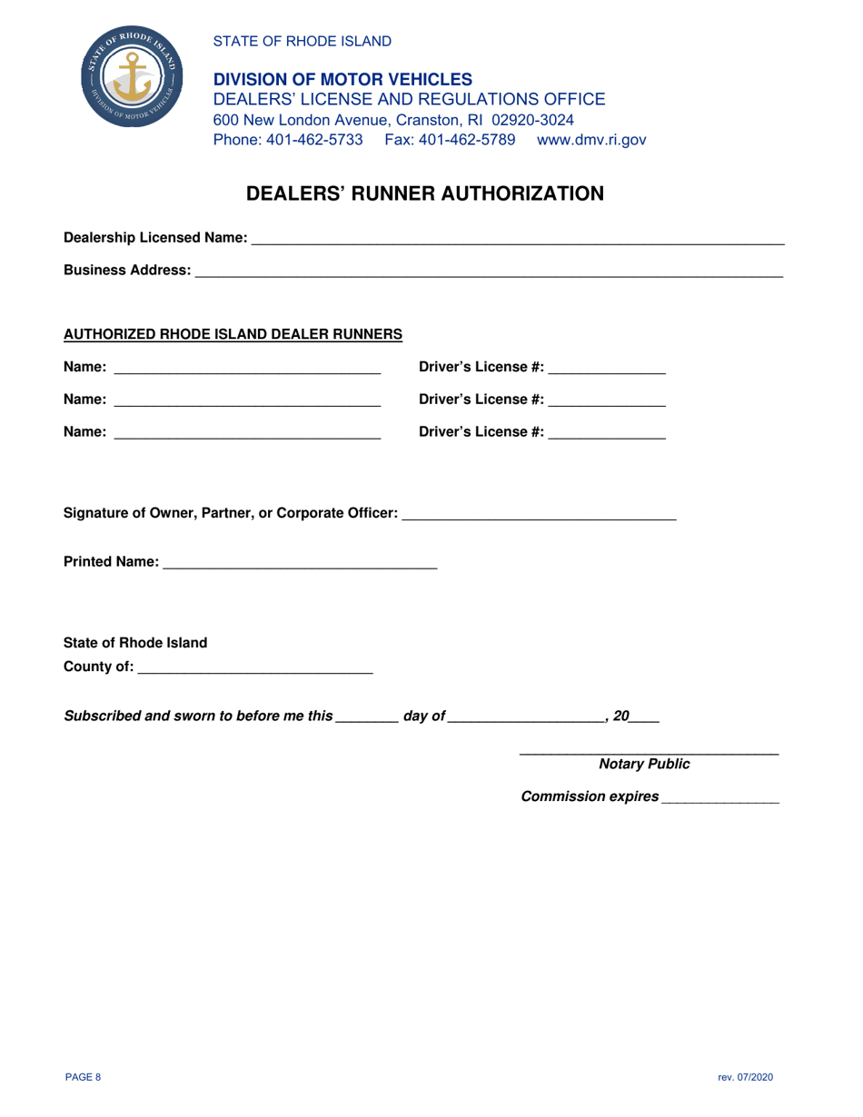 Rhode Island Application for Motor Vehicle Dealer's License Fill Out