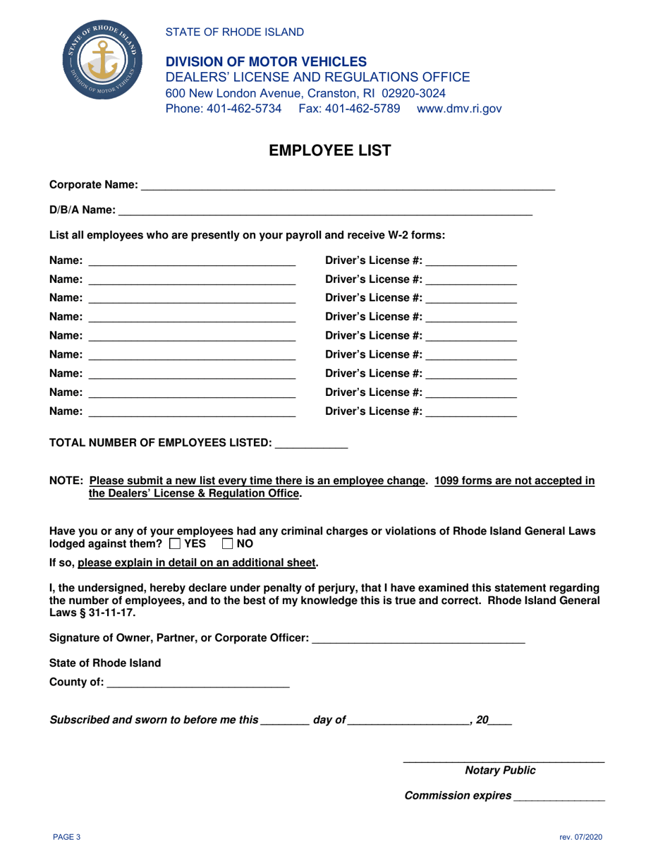 Application to Change Dealership Name - Rhode Island, Page 3
