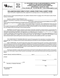 Document preview: DHEC Form 3107 (MR-900) Reclamation Bond Form to Post a Bond Other Than a Surety Bond - South Carolina