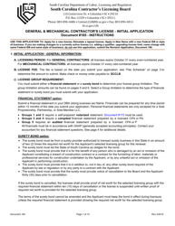 Form 165 General &amp; Mechanical Contractor's License - Initial Application - South Carolina