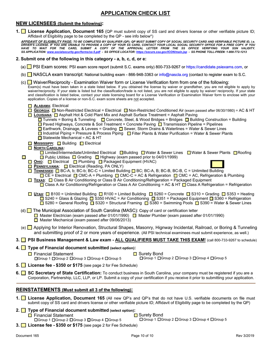Form 165 General  Mechanical Contractors License - Initial Application - South Carolina, Page 10