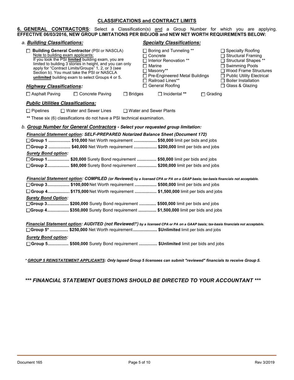 Form 165 General  Mechanical Contractors License - Initial Application - South Carolina, Page 5