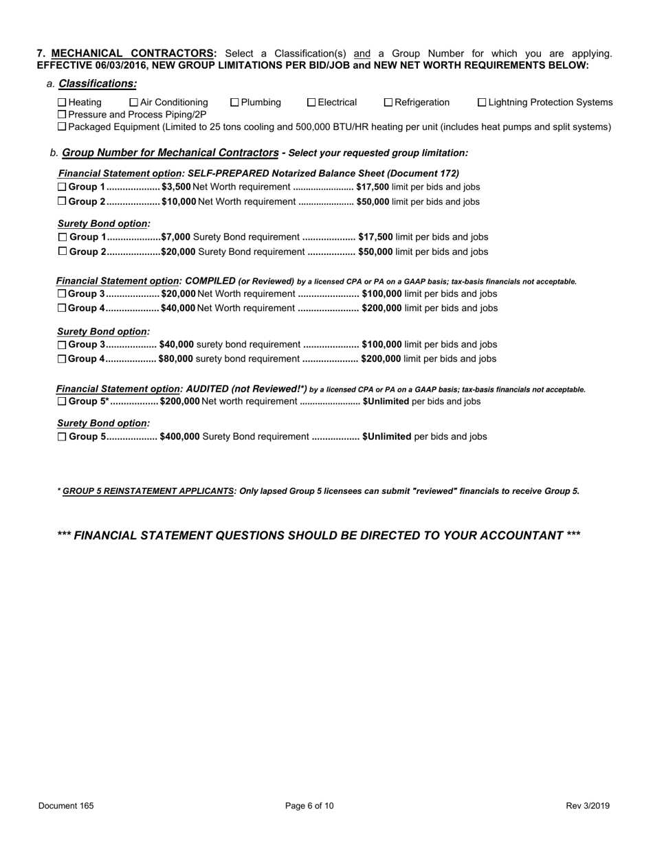 Form 165 General  Mechanical Contractors License - Initial Application - South Carolina, Page 6