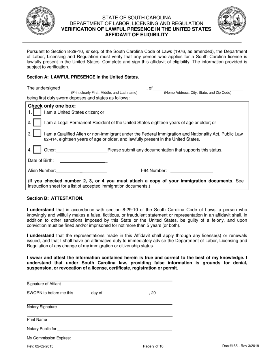 Form 165 General  Mechanical Contractors License - Initial Application - South Carolina, Page 9