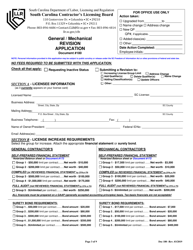 Form 180 General &amp; Mechanical Contractor&#039;s - Revision Application - South Carolina, Page 3