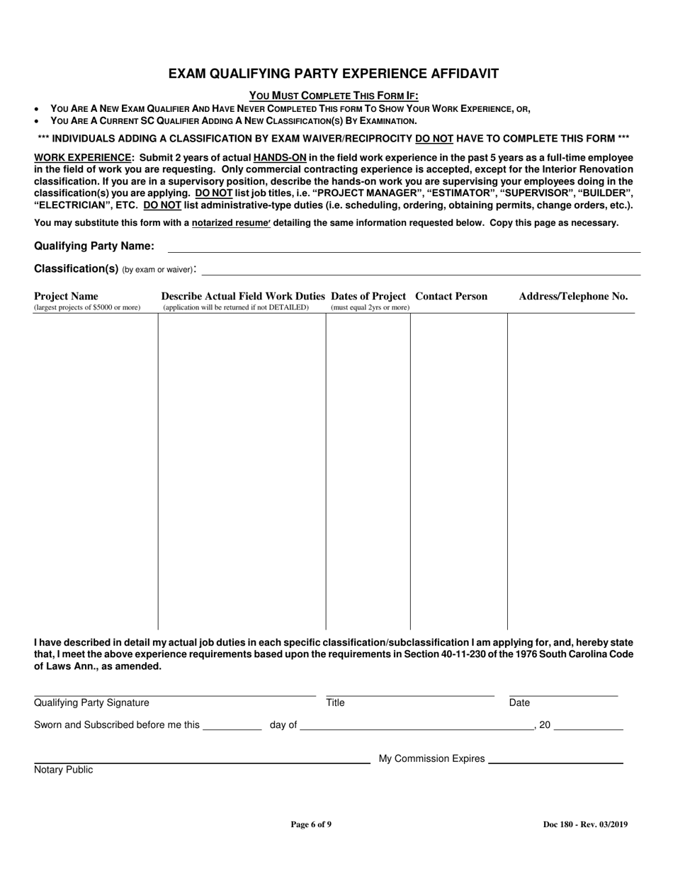 Form 180 General  Mechanical Contractors - Revision Application - South Carolina, Page 6