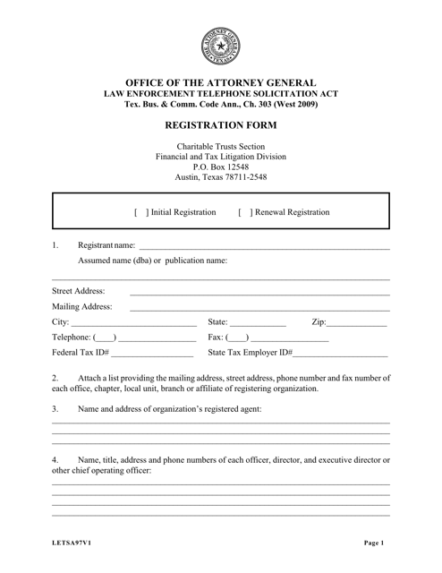 Form LETSA97 Letsa Registration Form - Texas