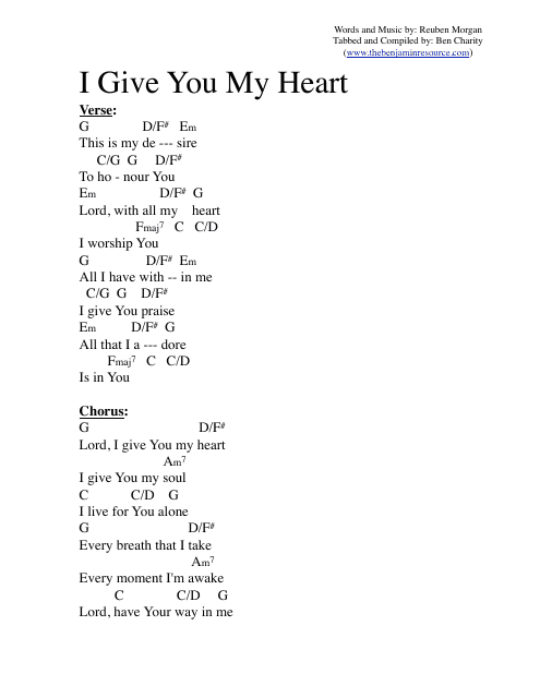 Reuben Morgan - I Give You My Heart (G) Chord Chart