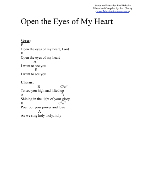 Paul Baloche - Open the Eyes of My Heart (E) Chord Chart