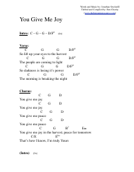 Document preview: Jonathan Stockstill - You Give Me Joy (C) Chord Chart
