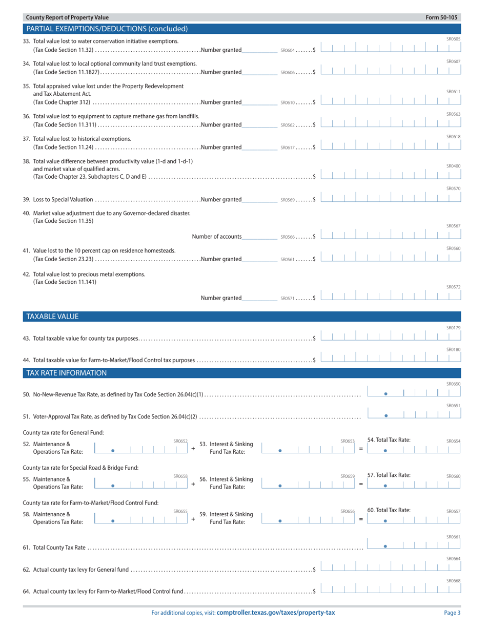 Form 50-105 County Report of Property Value - Texas, Page 3