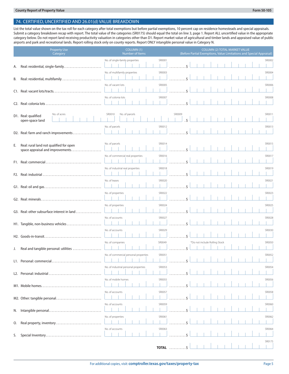 Form 50-105 County Report of Property Value - Texas, Page 5