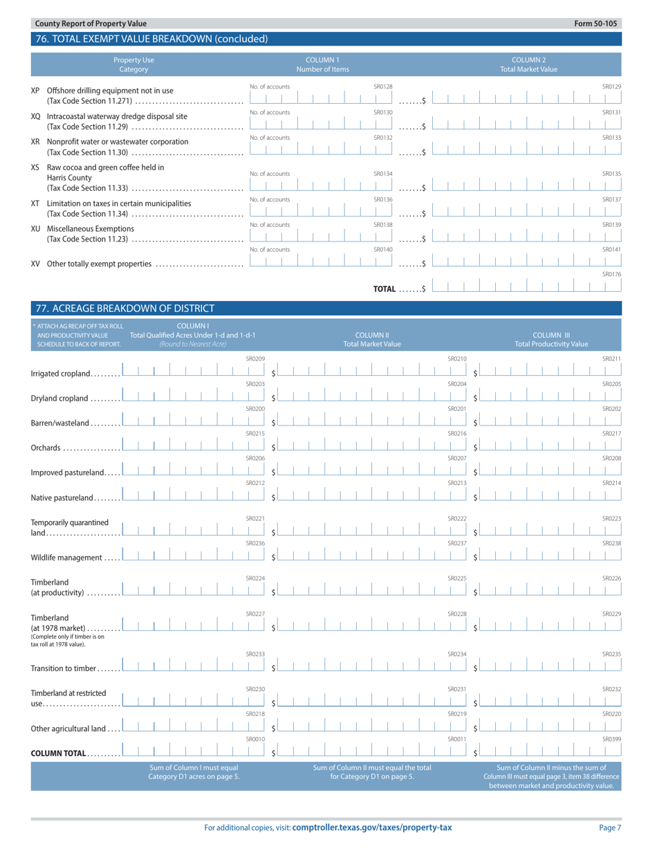 Form 50-105 County Report of Property Value - Texas, Page 7