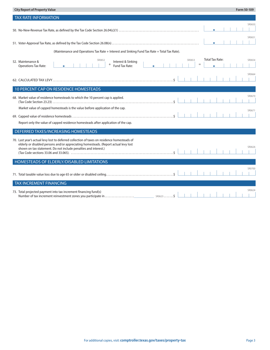 Form 50-109 City Report of Property Value - Texas, Page 3