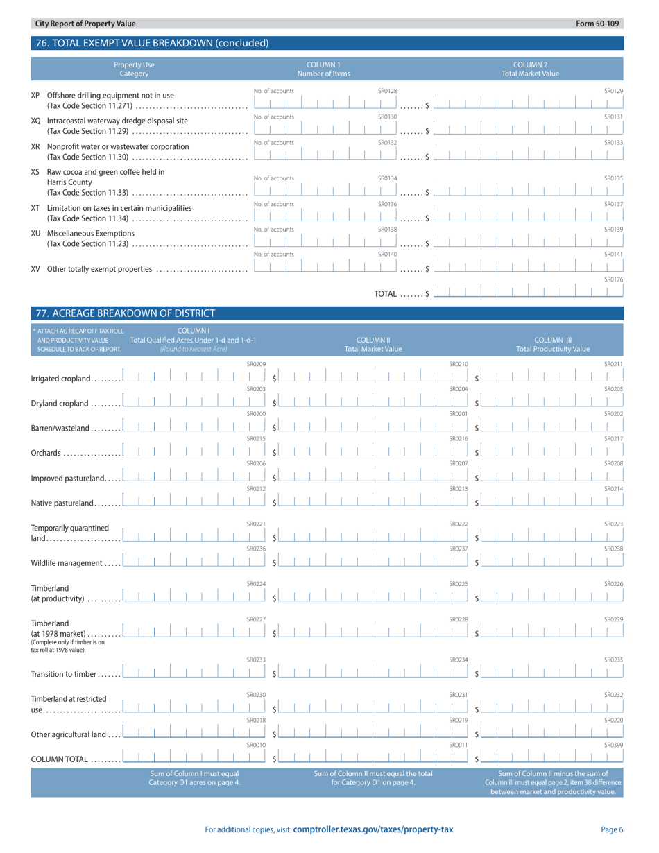 Form 50-109 City Report of Property Value - Texas, Page 6