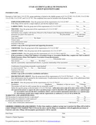 Document preview: Utah Accident & Health Insurance Group Questionnaire - Utah