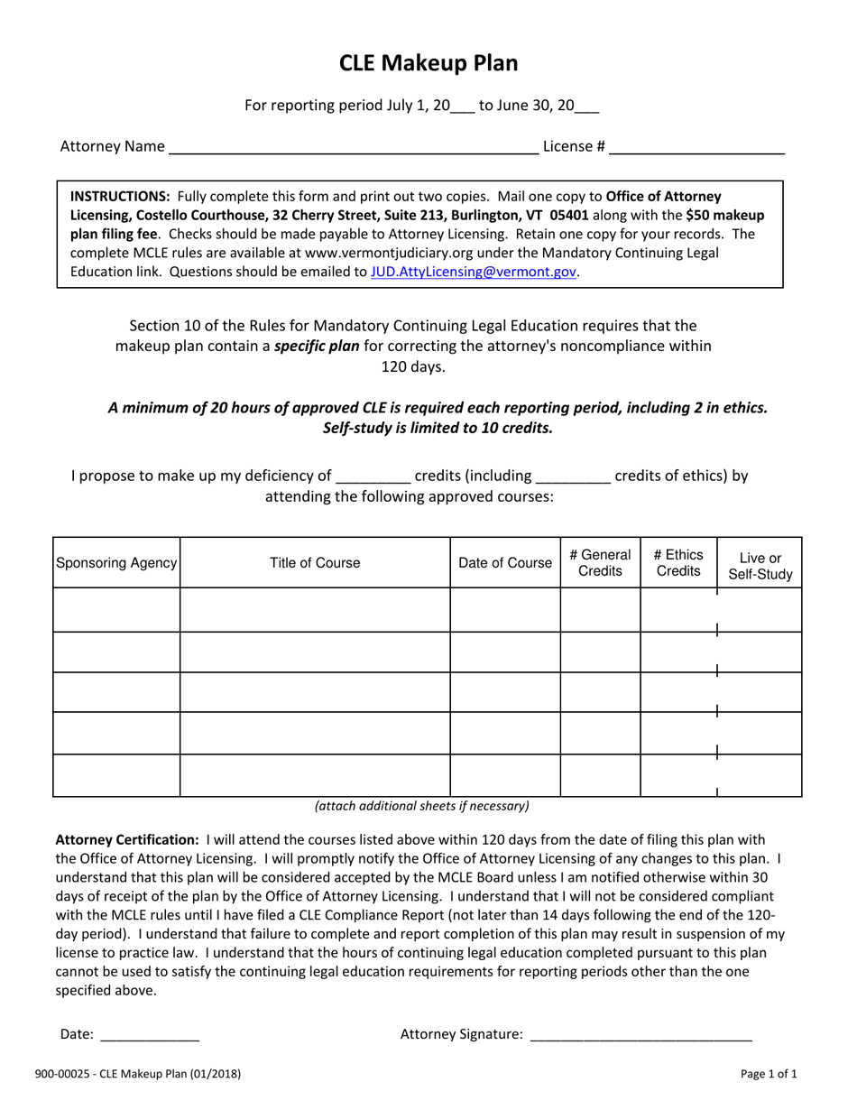 Form 900-00025 Cle Makeup Plan - Vermont, Page 1