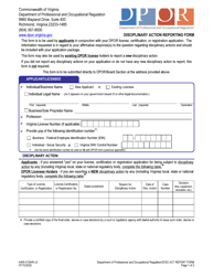 Form A406-01DAR Disciplinary Action Reporting Form - Virginia