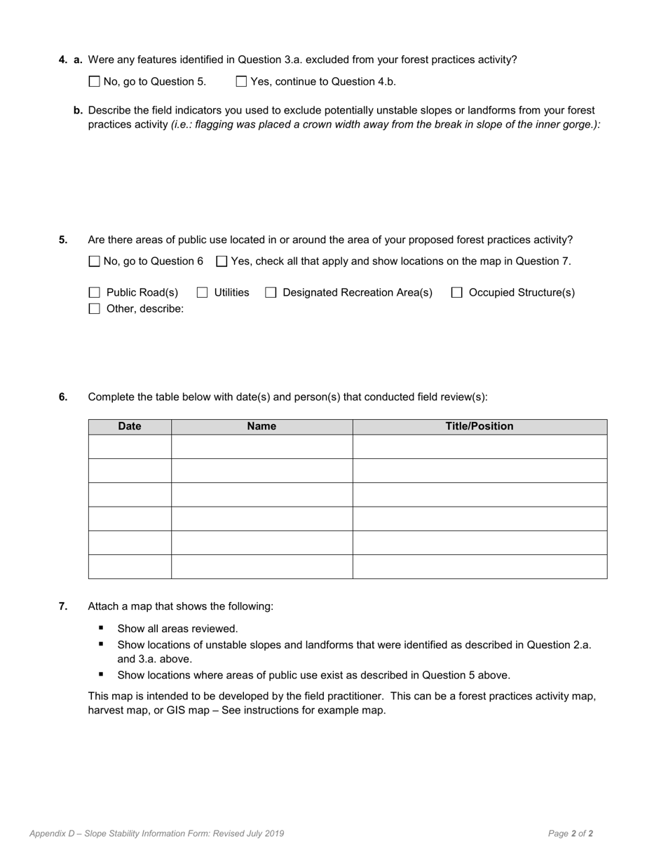 Appendix D Slope Stability Informational Form - Washington, Page 2