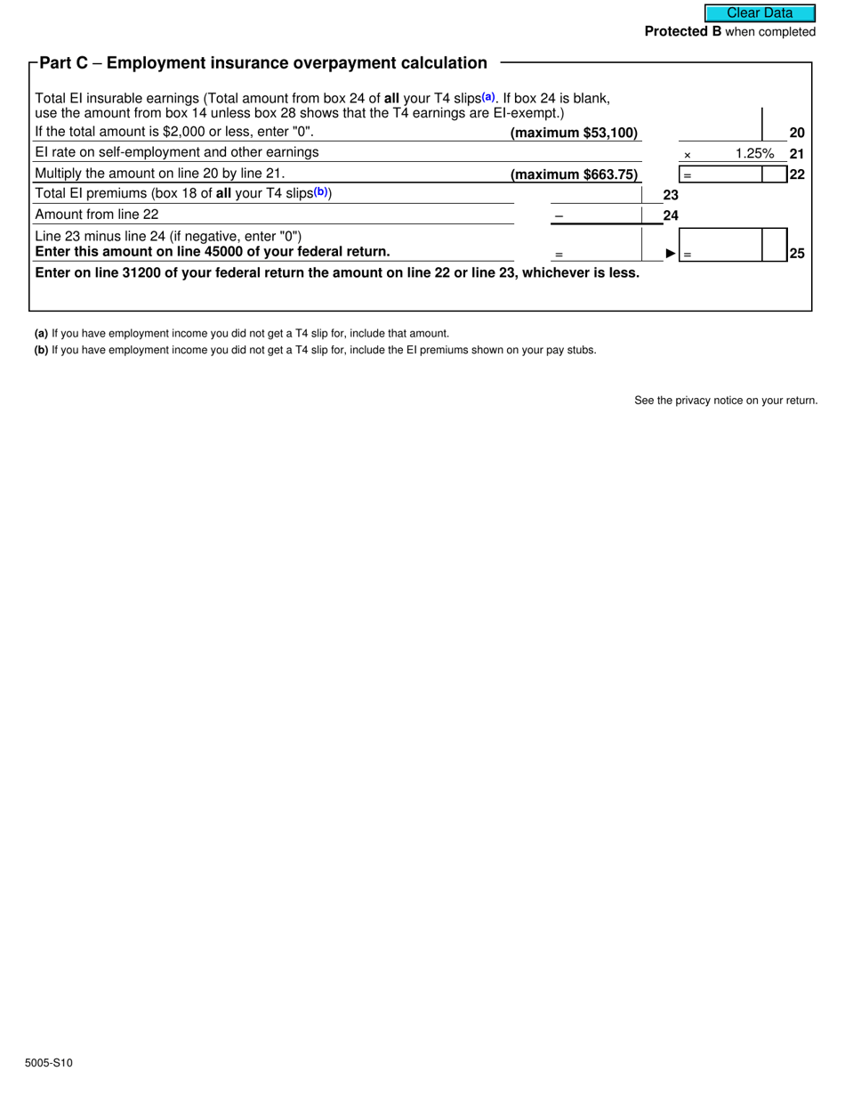 Form 5005-S10 Schedule 10 Employment Insurance (Ei) and Provincial Parental Insurance Plan (Ppip) Premiums (For Qc and Non-residents Only) - Canada, Page 2