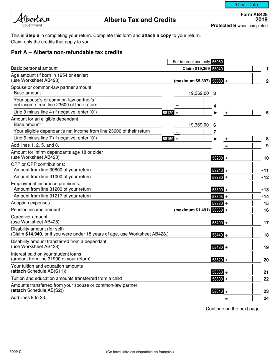 Form AB428 (5009-C) Alberta Tax and Credits - Canada, Page 1