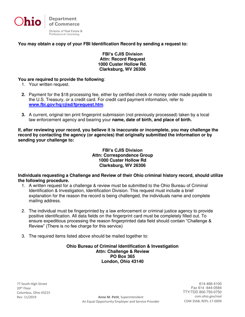 Form COM3568 (REPL-17-0009) License Examination Application - Salesperson - Ohio, Page 2