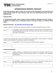 Form LAH301 Noninsurance Benefits Checklist - Texas