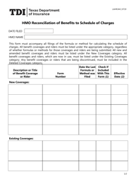 Form LAHR344 HMO Reconciliation of Benefits to Schedule of Charges - Texas