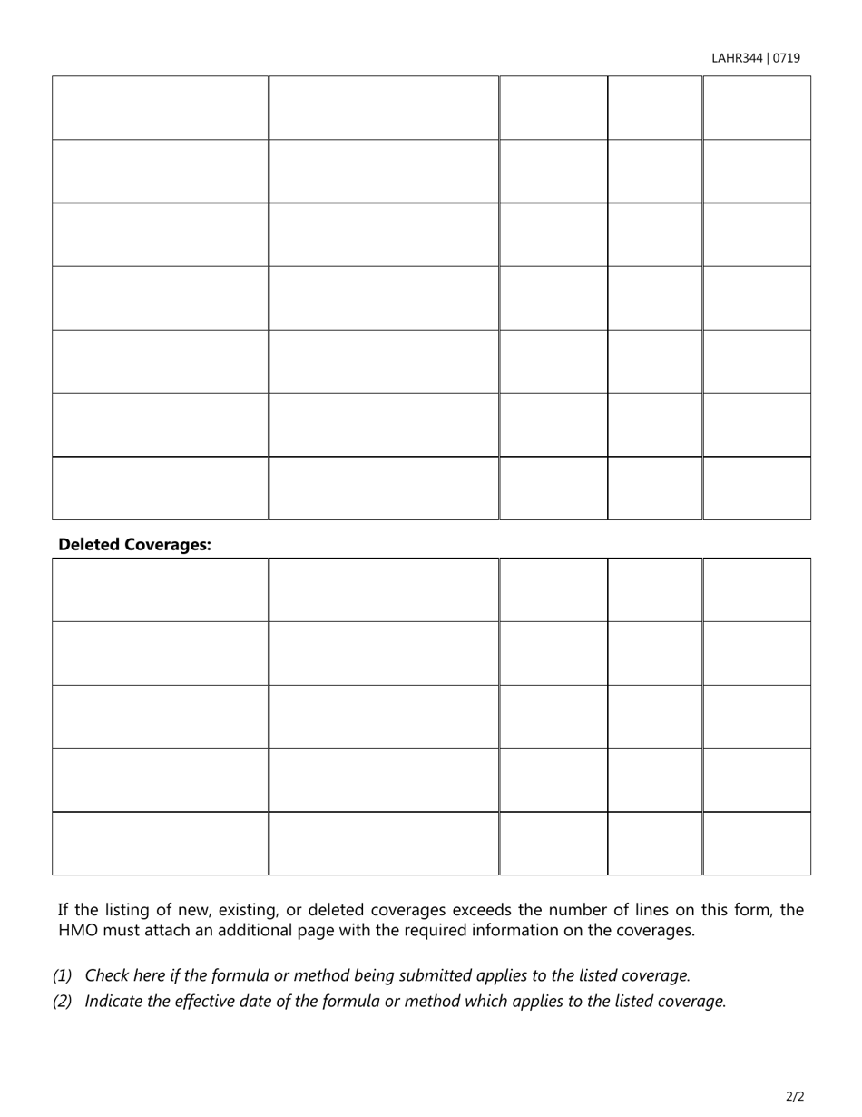 Form LAHR344 HMO Reconciliation of Benefits to Schedule of Charges - Texas, Page 2
