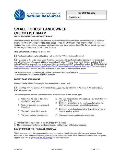 Small Forest Landowner Checklist Rmap - Washington Download Pdf