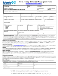 Document preview: New Jersey Universal Fingerprint Form - Youth Serving Organization Employee - New Jersey