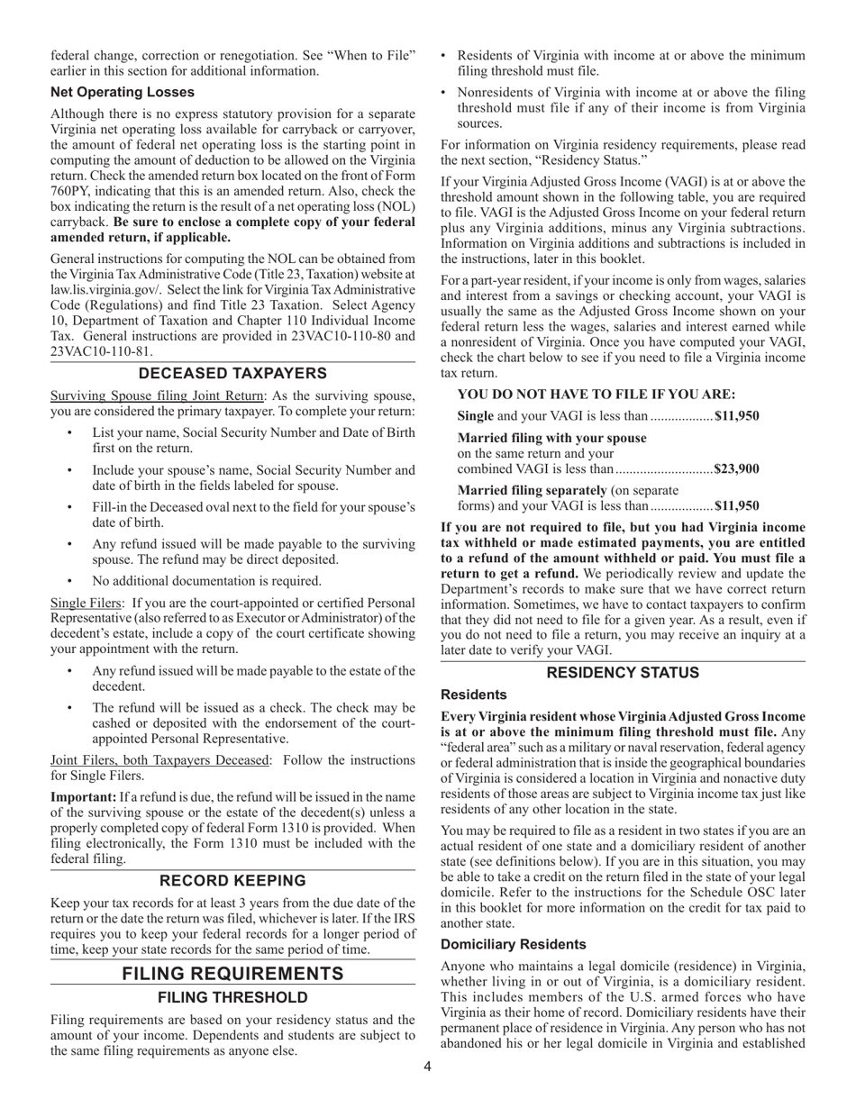 Instructions for Form 760PY Virginia Part-Year Resident Income Tax Return - Virginia, Page 10