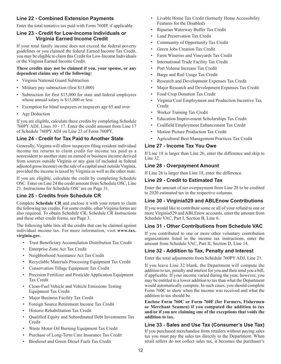 Instructions for Form 760PY Virginia Part-Year Resident Income Tax Return - Virginia, Page 18