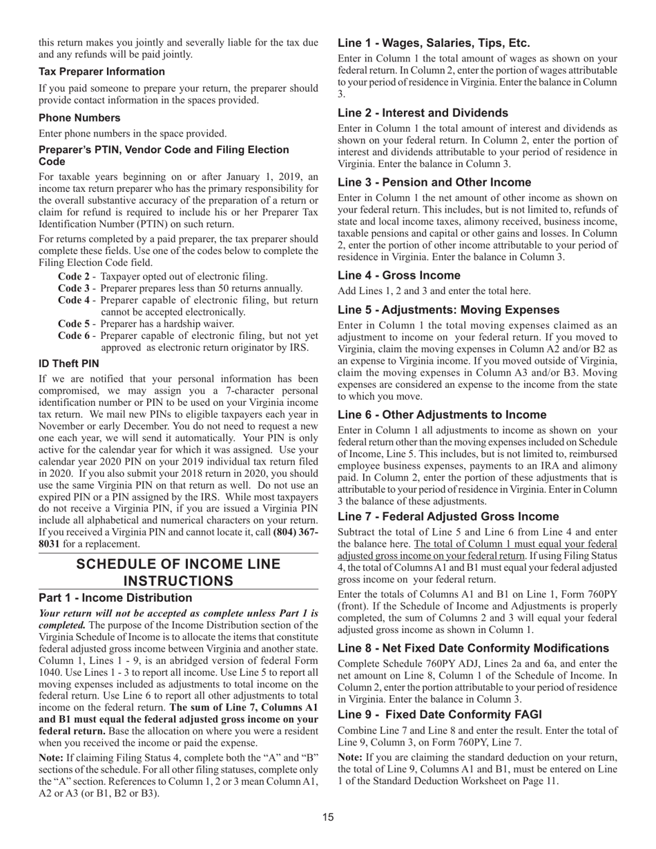 Instructions for Form 760PY Virginia Part-Year Resident Income Tax Return - Virginia, Page 21