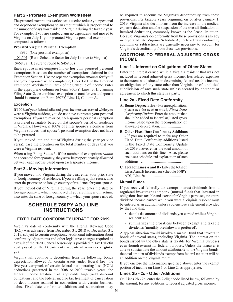 Instructions for Form 760PY Virginia Part-Year Resident Income Tax Return - Virginia, Page 22