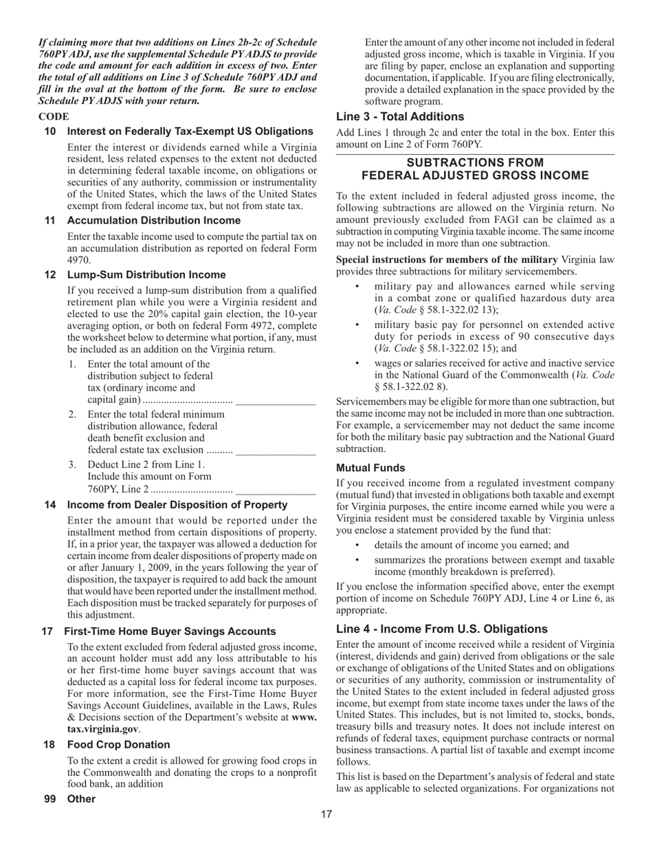 Instructions for Form 760PY Virginia Part-Year Resident Income Tax Return - Virginia, Page 23