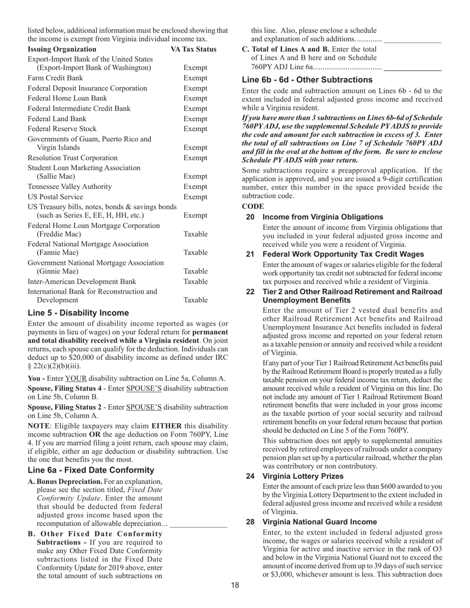 Instructions for Form 760PY Virginia Part-Year Resident Income Tax Return - Virginia, Page 24
