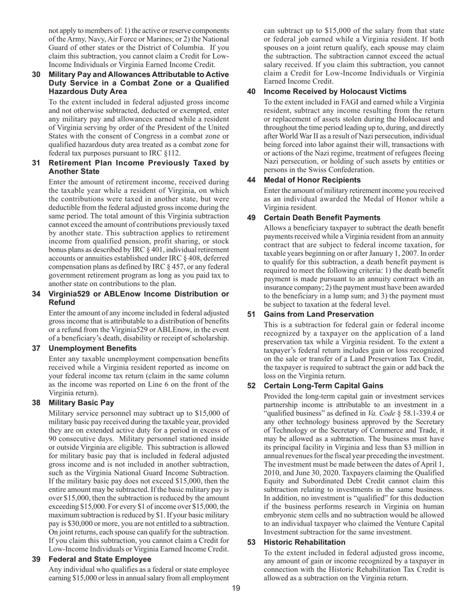 Instructions for Form 760PY Virginia Part-Year Resident Income Tax Return - Virginia, Page 25