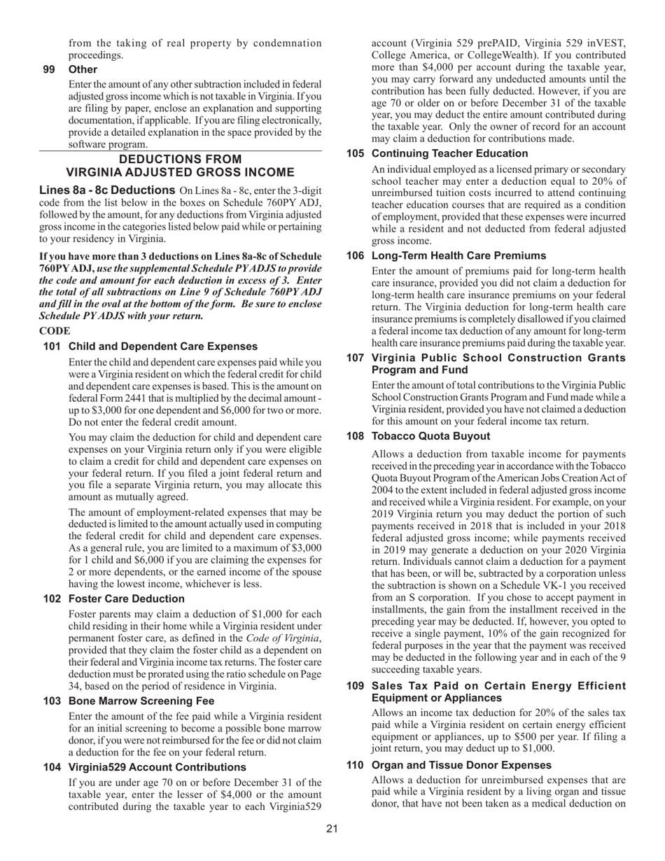 Instructions for Form 760PY Virginia Part-Year Resident Income Tax Return - Virginia, Page 27